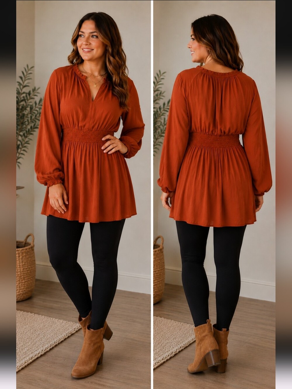 Kori America Terracotta Rust Long Sleeve Dress Size 1X